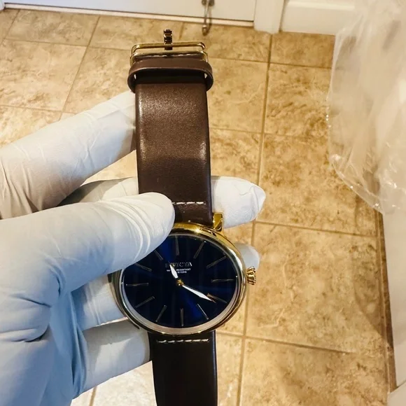 Invicta Blue and Gold Watch with Leather Strap - Picture 3 of 4